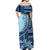 Samoa Siapo Mamanu Off Shoulder Maxi Dress Plumeria Navy Blue Motifs