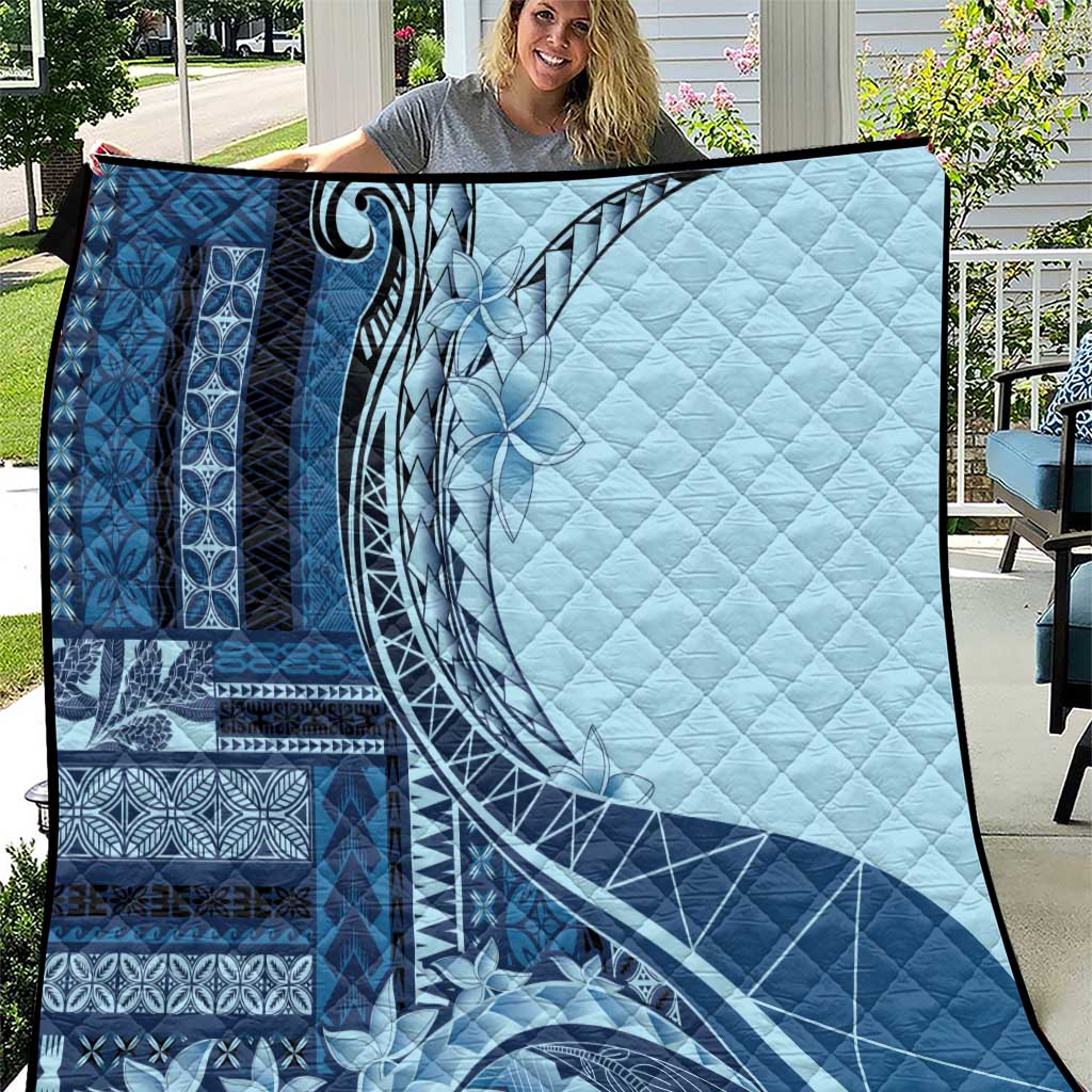 Samoa Siapo Mamanu Quilt Plumeria Navy Blue Motifs