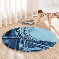 Samoa Siapo Mamanu Round Carpet Plumeria Navy Blue Motifs