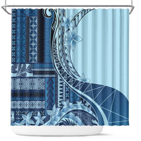 Samoa Siapo Mamanu Shower Curtain Plumeria Navy Blue Motifs