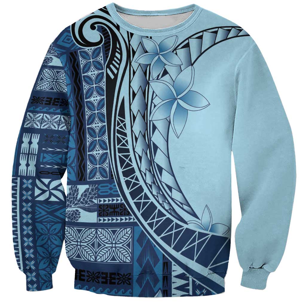 Samoa Siapo Mamanu Sweatshirt Plumeria Navy Blue Motifs