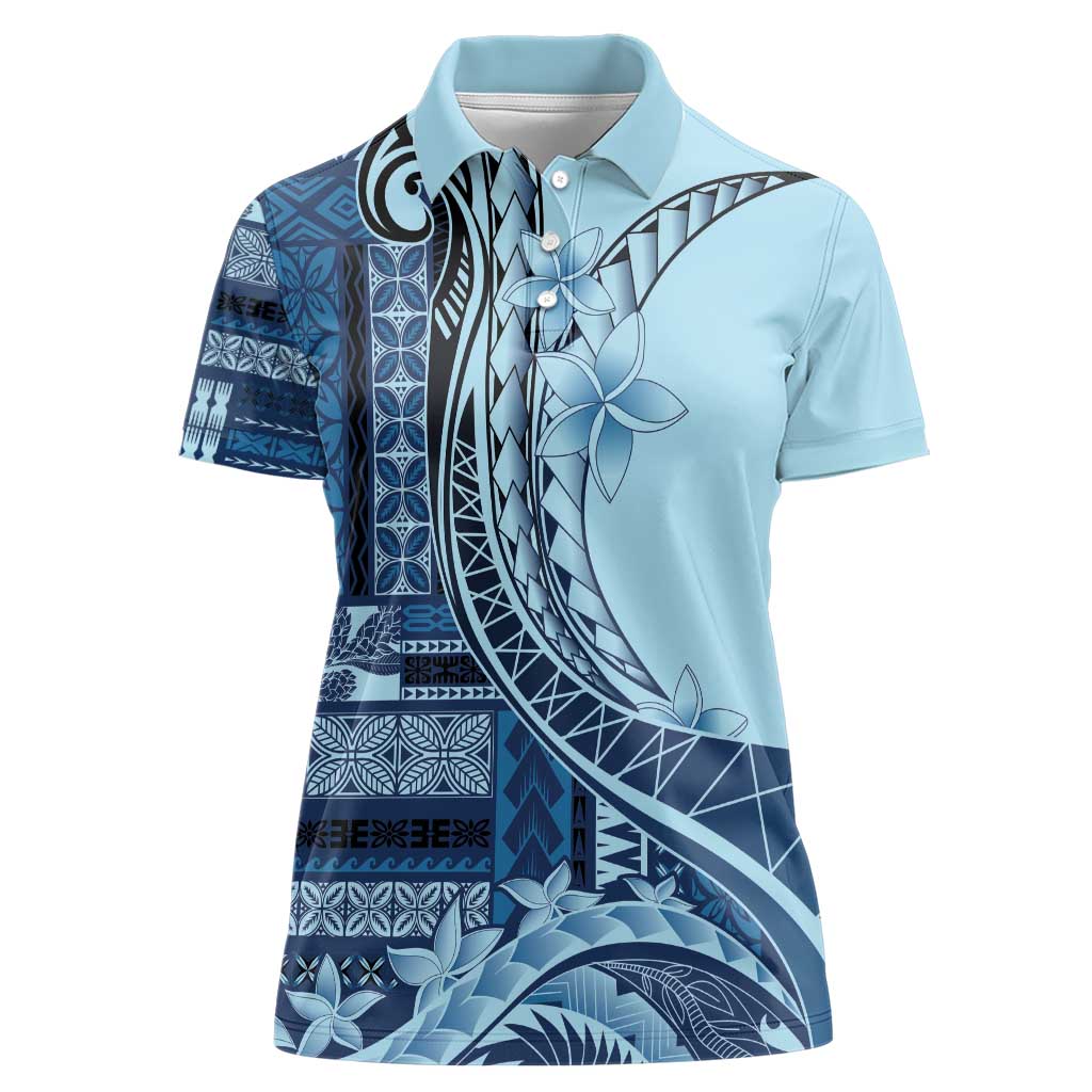 Samoa Siapo Mamanu Women Polo Shirt Plumeria Navy Blue Motifs