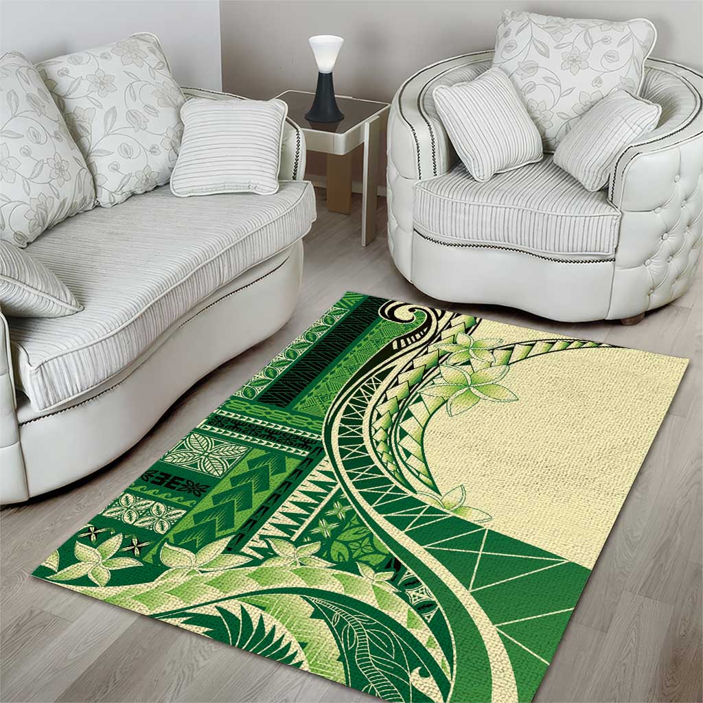 Samoa Siapo Mamanu Area Rug Plumeria Emerald Motifs