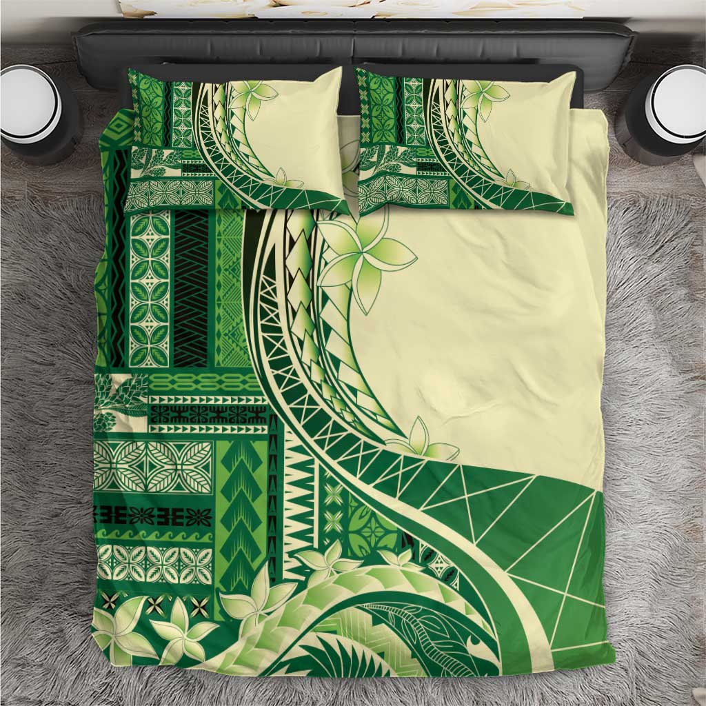 Samoa Siapo Mamanu Bedding Set Plumeria Emerald Motifs