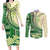 Samoa Siapo Mamanu Couples Matching Long Sleeve Bodycon Dress and Long Sleeve Button Shirt Plumeria Emerald Motifs