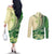 Samoa Siapo Mamanu Couples Matching Off The Shoulder Long Sleeve Dress and Long Sleeve Button Shirt Plumeria Emerald Motifs