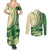 Samoa Siapo Mamanu Couples Matching Summer Maxi Dress and Long Sleeve Button Shirt Plumeria Emerald Motifs