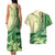 Samoa Siapo Mamanu Couples Matching Tank Maxi Dress and Hawaiian Shirt Plumeria Emerald Motifs