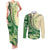 Samoa Siapo Mamanu Couples Matching Tank Maxi Dress and Long Sleeve Button Shirt Plumeria Emerald Motifs