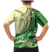 Samoa Siapo Mamanu Family Matching Mermaid Dress and Hawaiian Shirt Plumeria Emerald Motifs