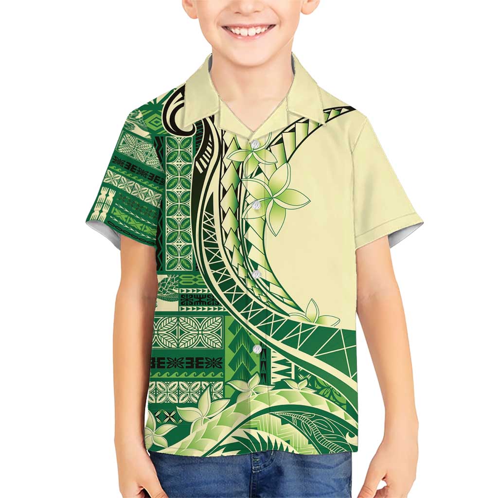 Samoa Siapo Mamanu Hawaiian Shirt Plumeria Emerald Motifs