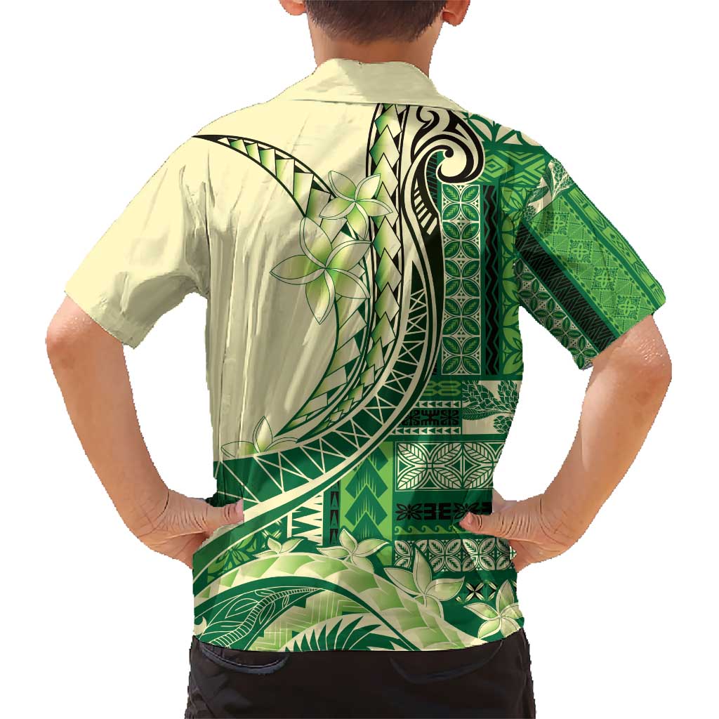 Samoa Siapo Mamanu Hawaiian Shirt Plumeria Emerald Motifs