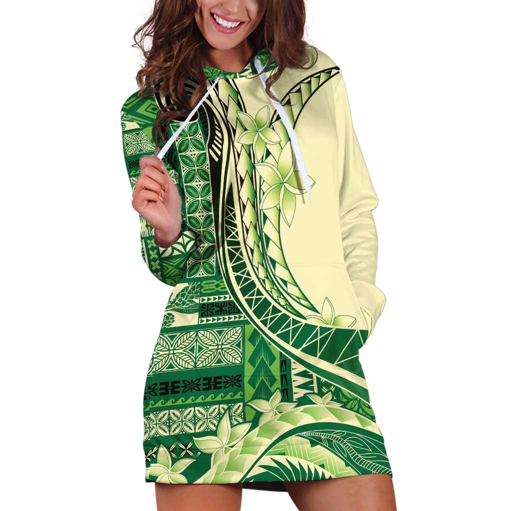 Samoa Siapo Mamanu Hoodie Dress Plumeria Emerald Motifs