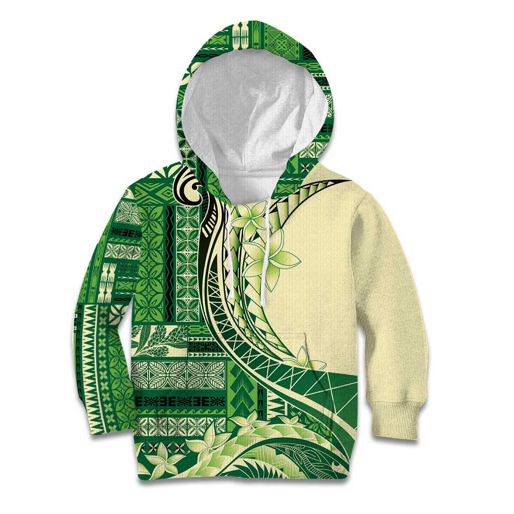 Samoa Siapo Mamanu Kid Hoodie Plumeria Emerald Motifs