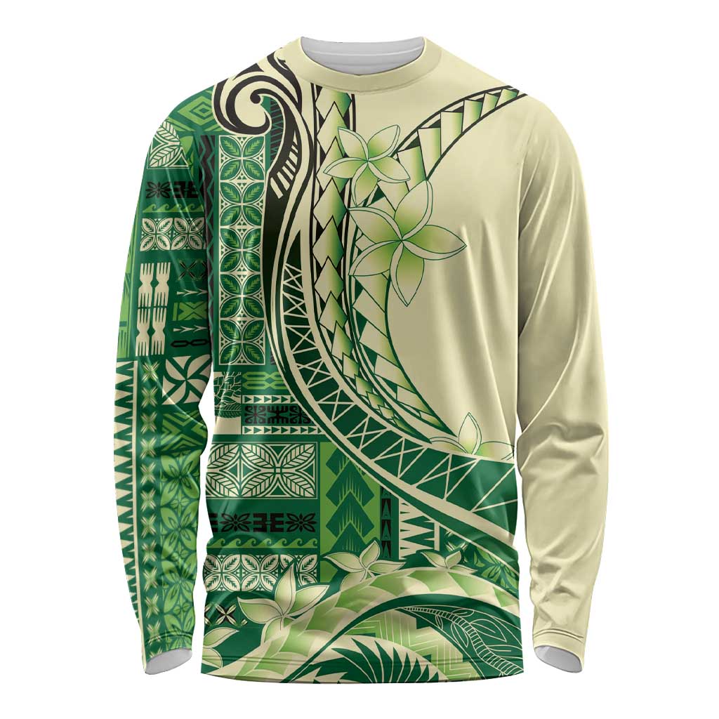 Samoa Siapo Mamanu Long Sleeve Shirt Plumeria Emerald Motifs