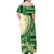 Samoa Siapo Mamanu Off Shoulder Maxi Dress Plumeria Emerald Motifs