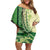 Samoa Siapo Mamanu Off Shoulder Short Dress Plumeria Emerald Motifs