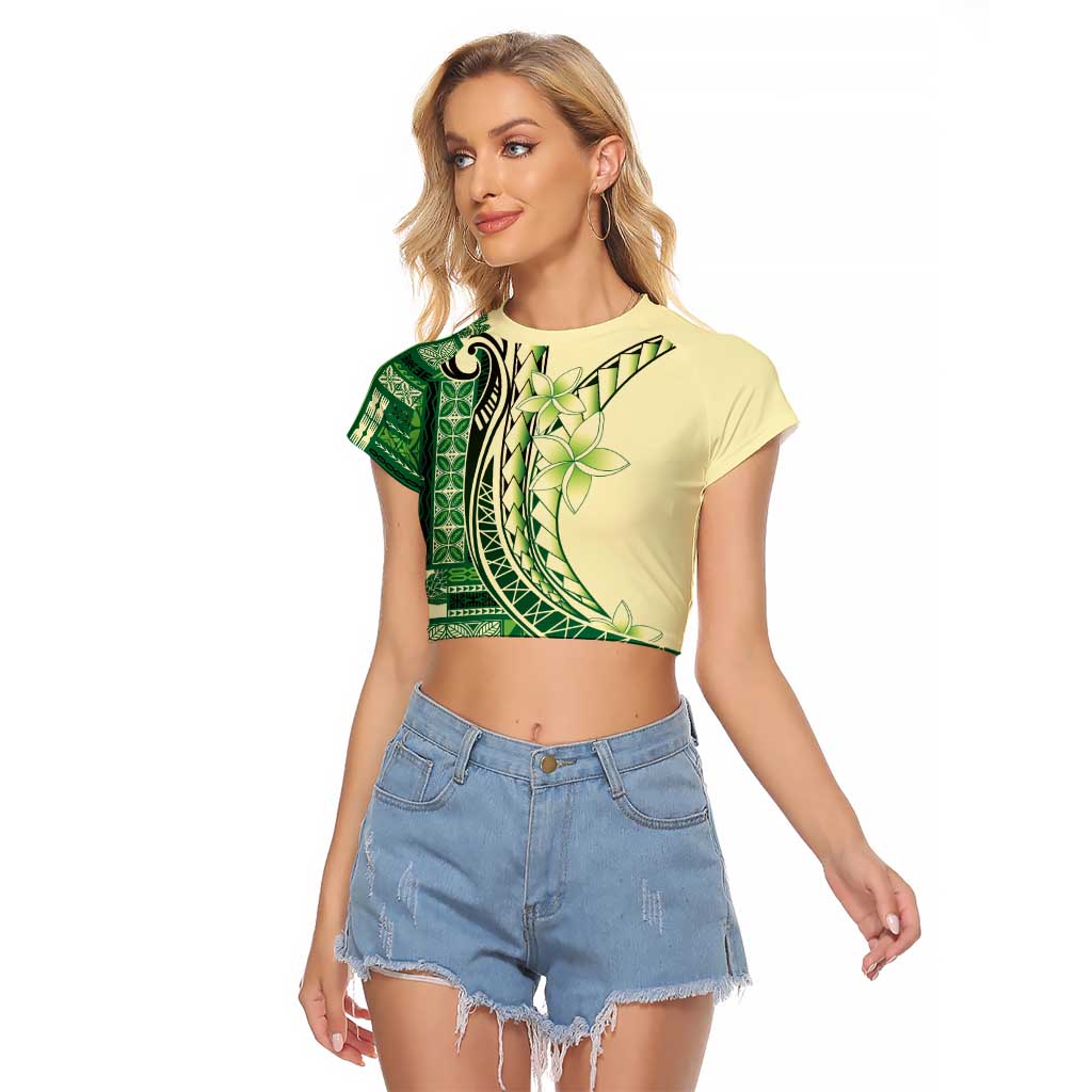 Samoa Siapo Mamanu Raglan Cropped T Shirt Plumeria Emerald Motifs