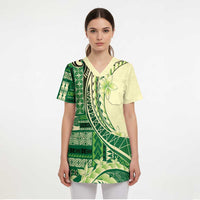 Samoa Siapo Mamanu Scrub Top Plumeria Emerald Motifs - Polynesian Pride