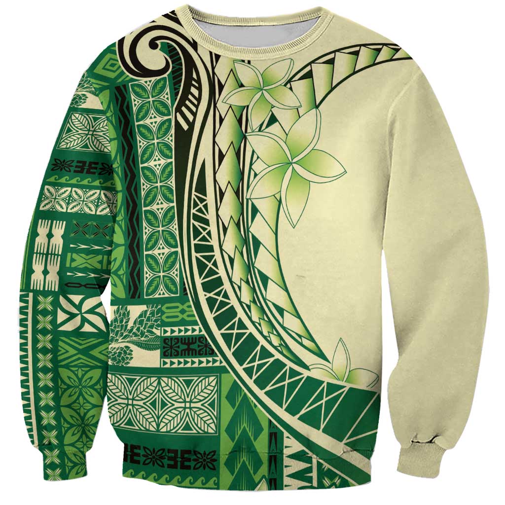 Samoa Siapo Mamanu Sweatshirt Plumeria Emerald Motifs