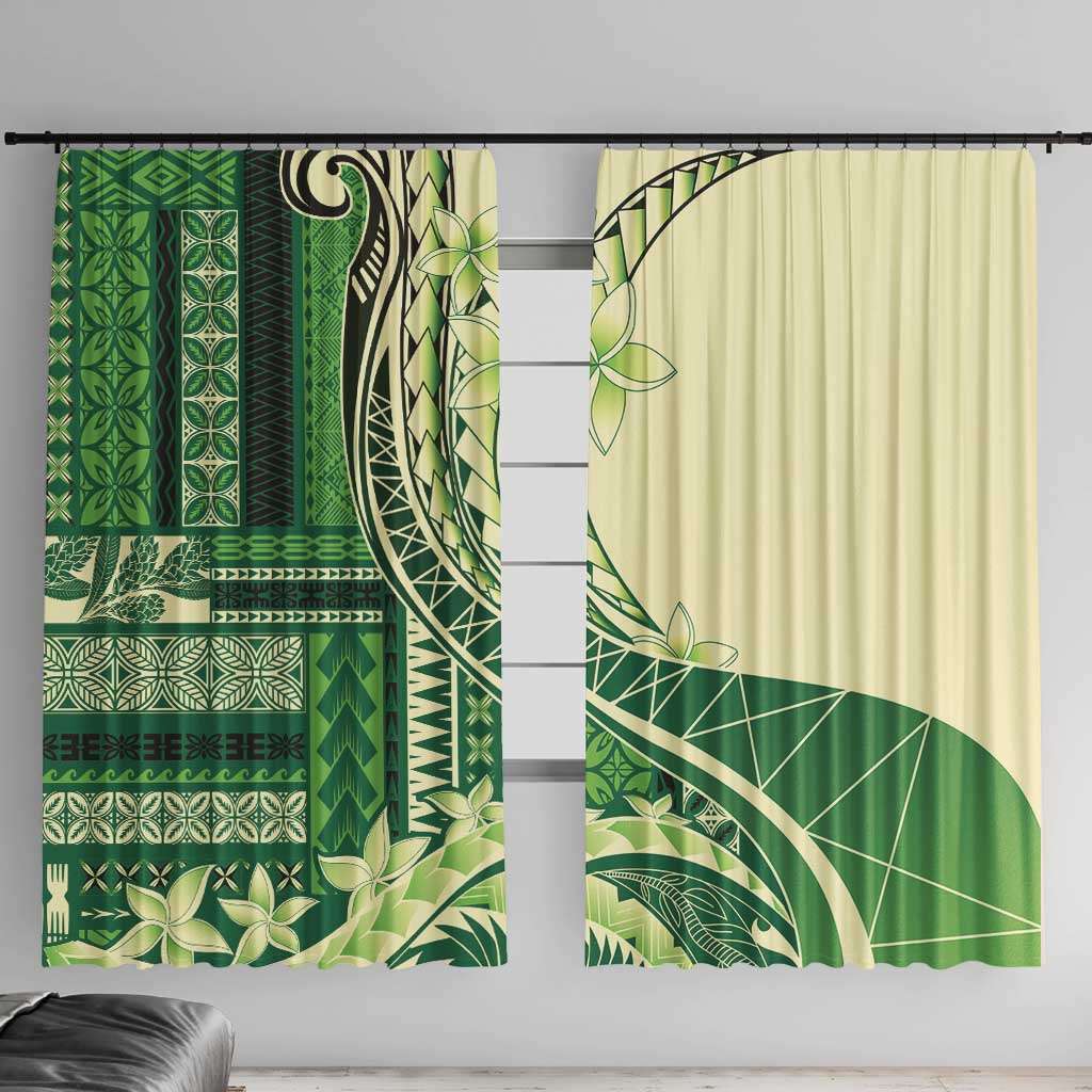 Samoa Siapo Mamanu Window Curtain Plumeria Emerald Motifs