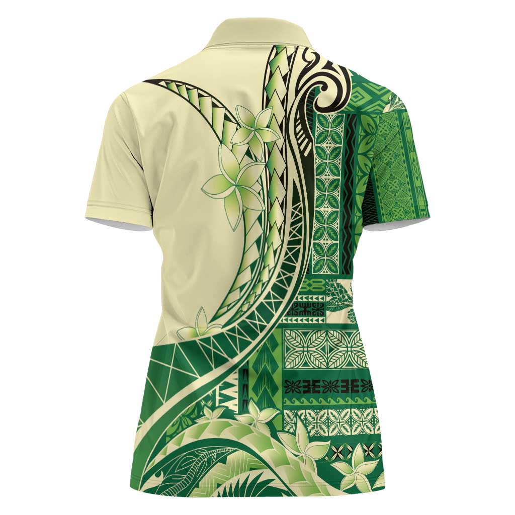 Samoa Siapo Mamanu Women Polo Shirt Plumeria Emerald Motifs
