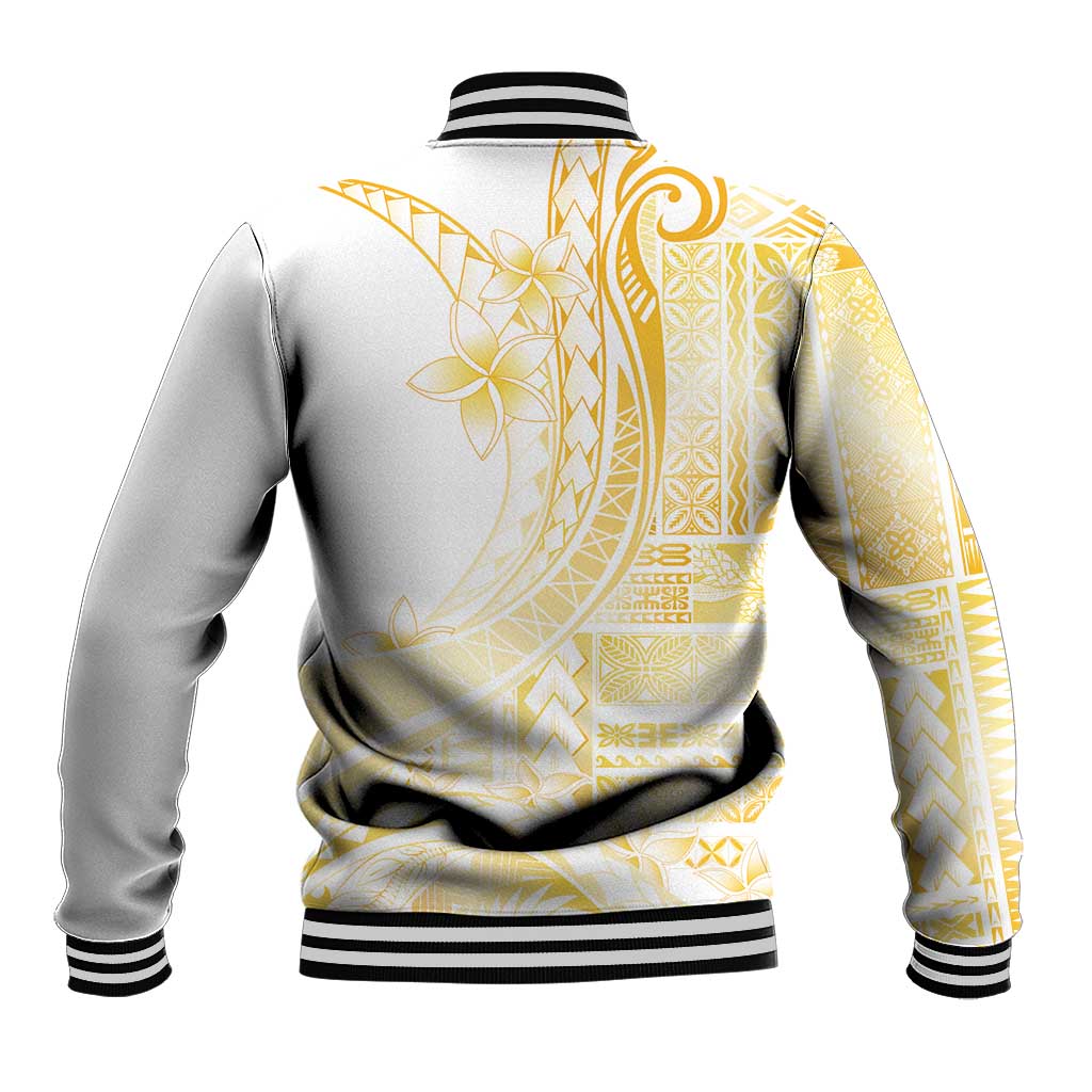 Samoa Siapo Mamanu Baseball Jacket Plumeria Fancy Gold Motifs