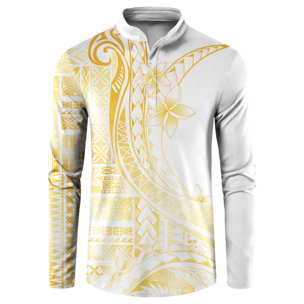 Samoa Siapo Mamanu Button Sweatshirt Plumeria Fancy Gold Motifs