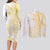 Samoa Siapo Mamanu Couples Matching Long Sleeve Bodycon Dress and Long Sleeve Button Shirt Plumeria Fancy Gold Motifs