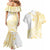 Samoa Siapo Mamanu Couples Matching Mermaid Dress and Hawaiian Shirt Plumeria Fancy Gold Motifs