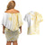 Samoa Siapo Mamanu Couples Matching Off Shoulder Short Dress and Hawaiian Shirt Plumeria Fancy Gold Motifs