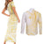 Samoa Siapo Mamanu Couples Matching Short Sleeve Bodycon Dress and Long Sleeve Button Shirt Plumeria Fancy Gold Motifs