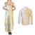 Samoa Siapo Mamanu Couples Matching Summer Maxi Dress and Long Sleeve Button Shirt Plumeria Fancy Gold Motifs