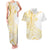 Samoa Siapo Mamanu Couples Matching Tank Maxi Dress and Hawaiian Shirt Plumeria Fancy Gold Motifs