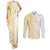 Samoa Siapo Mamanu Couples Matching Tank Maxi Dress and Long Sleeve Button Shirt Plumeria Fancy Gold Motifs