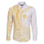 Samoa Siapo Mamanu Family Matching Off The Shoulder Long Sleeve Dress and Hawaiian Shirt Plumeria Fancy Gold Motifs