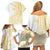 Samoa Siapo Mamanu Family Matching Off Shoulder Short Dress and Hawaiian Shirt Plumeria Fancy Gold Motifs