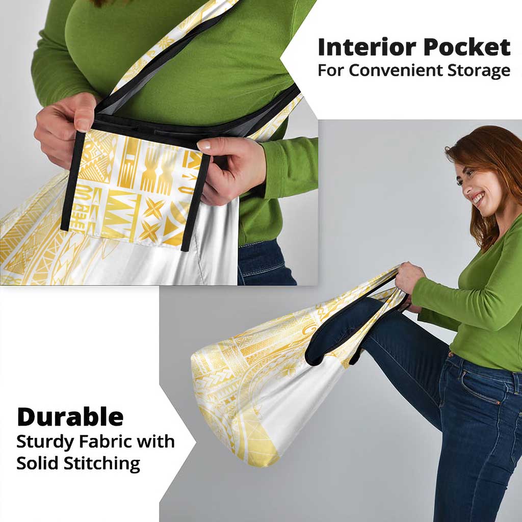 Samoa Siapo Mamanu Grocery Bag Plumeria Fancy Gold Motifs