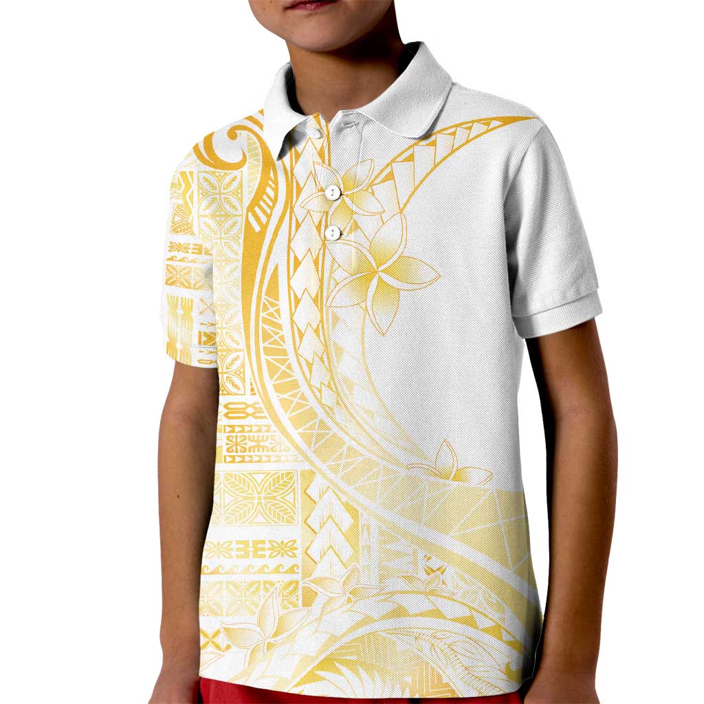 Samoa Siapo Mamanu Kid Polo Shirt Plumeria Fancy Gold Motifs