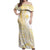 Samoa Siapo Mamanu Off Shoulder Maxi Dress Plumeria Fancy Gold Motifs