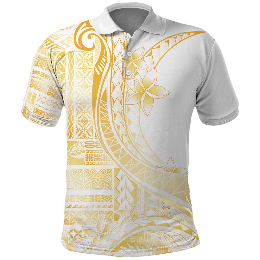 Samoa Siapo Mamanu Polo Shirt Plumeria Fancy Gold Motifs