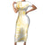 Samoa Siapo Mamanu Short Sleeve Bodycon Dress Plumeria Fancy Gold Motifs