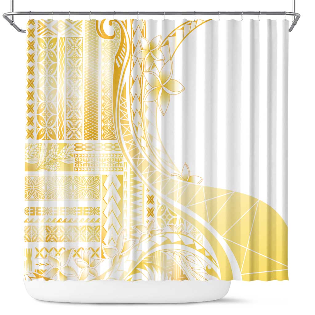 Samoa Siapo Mamanu Shower Curtain Plumeria Fancy Gold Motifs