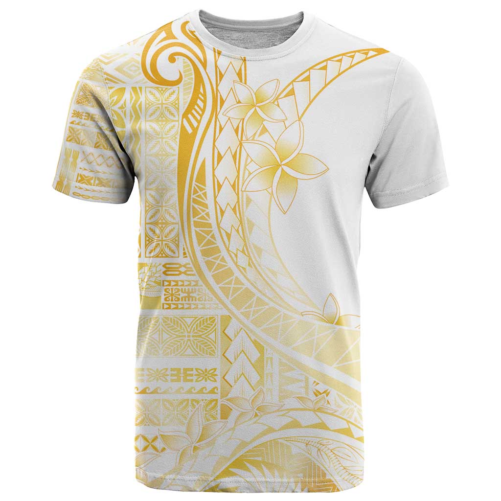 Samoa Siapo Mamanu T Shirt Plumeria Fancy Gold Motifs