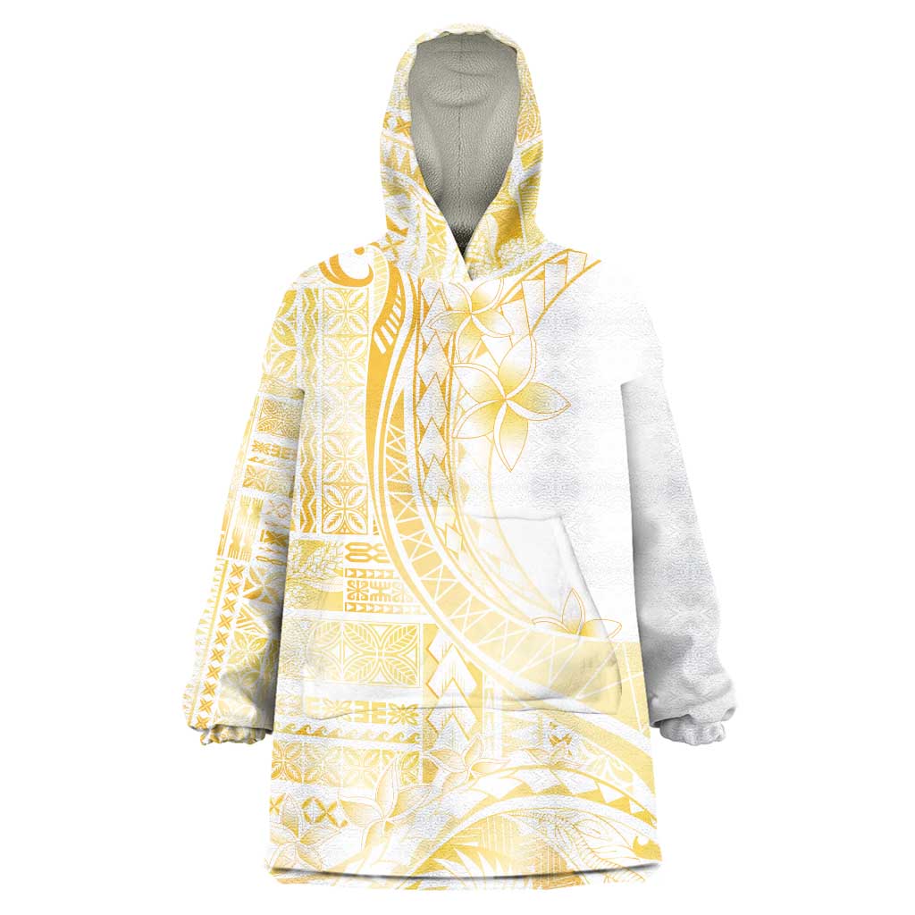 Samoa Siapo Mamanu Wearable Blanket Hoodie Plumeria Fancy Gold Motifs