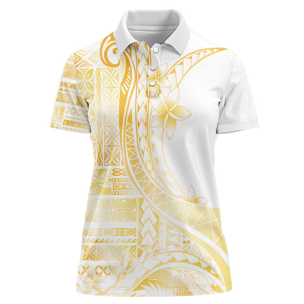 Samoa Siapo Mamanu Women Polo Shirt Plumeria Fancy Gold Motifs