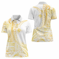 Samoa Siapo Mamanu Women Polo Shirt Plumeria Fancy Gold Motifs