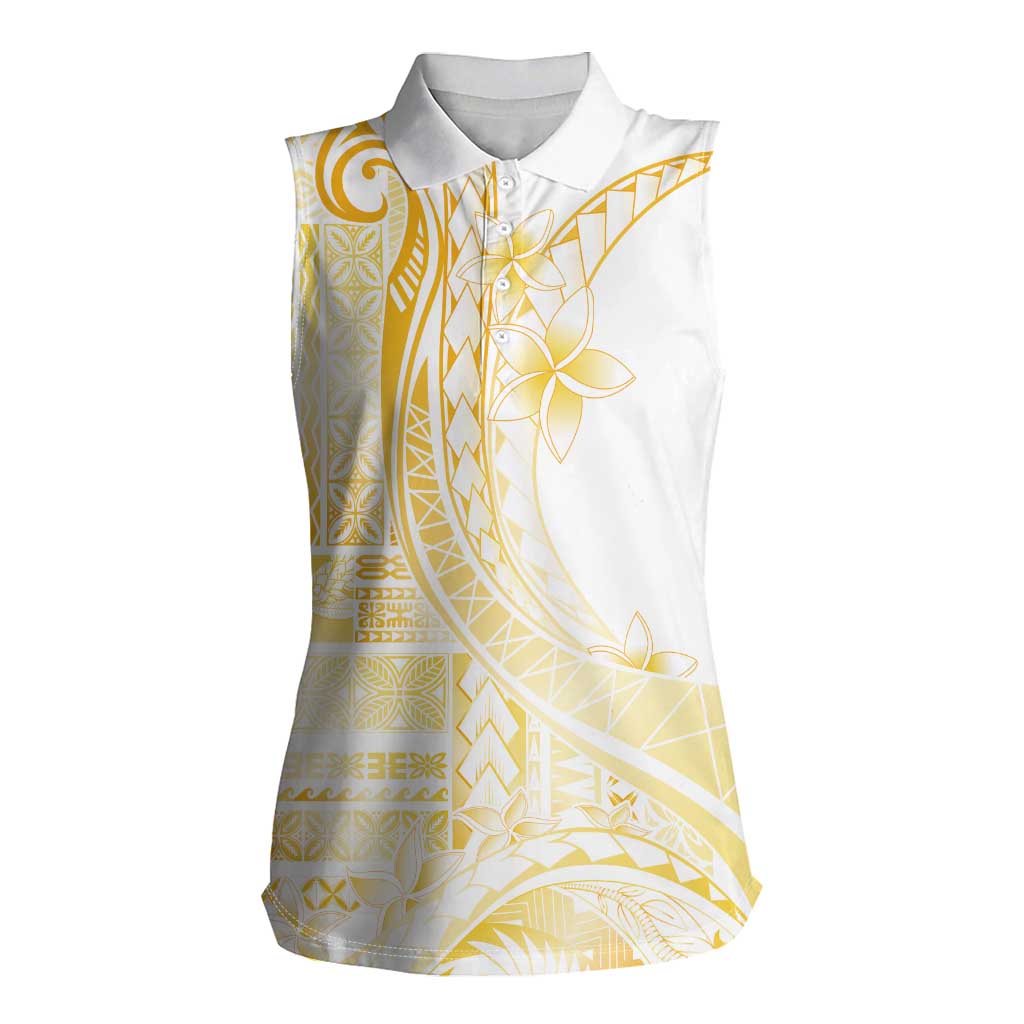 Samoa Siapo Mamanu Women Sleeveless Polo Shirt Plumeria Fancy Gold Motifs