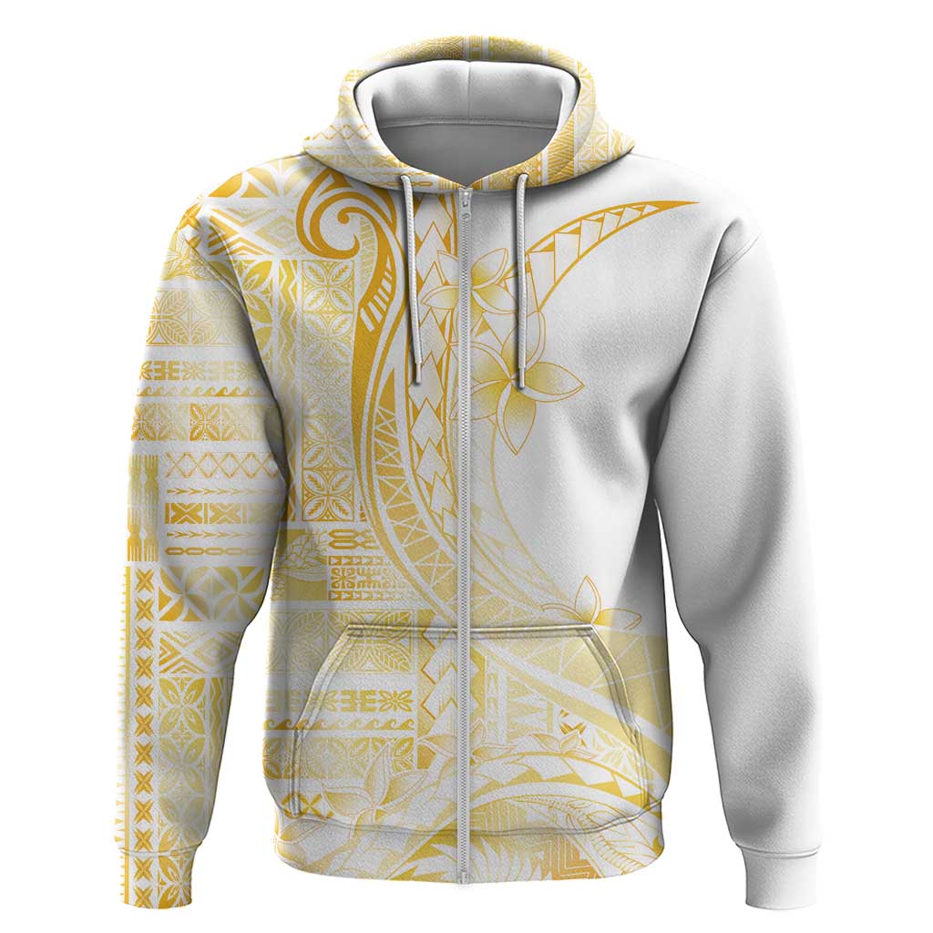 Samoa Siapo Mamanu Zip Hoodie Plumeria Fancy Gold Motifs