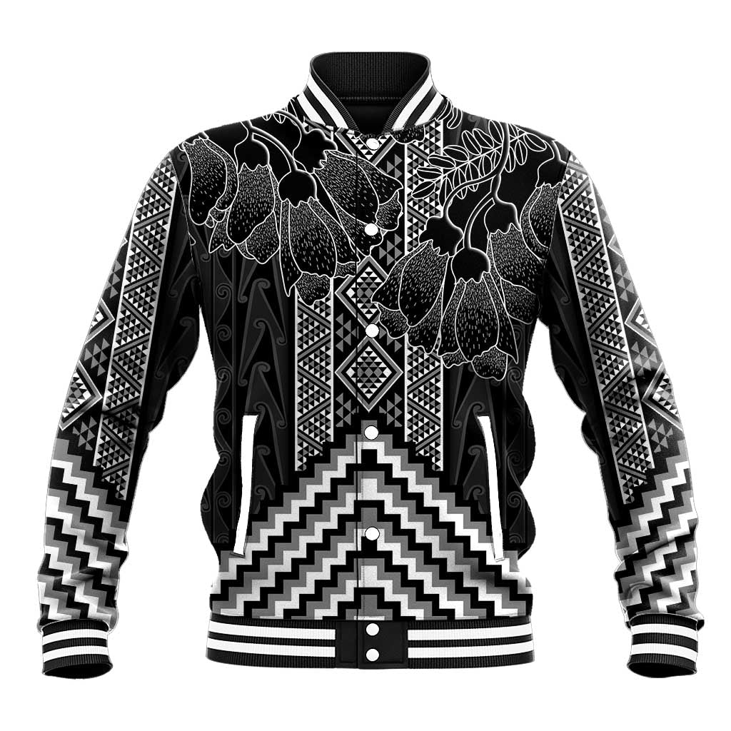 Aotearoa Taniko Pattern Baseball Jacket Poutama Mix Kowhai Flowers LT7 Unisex Grey - Polynesian Pride